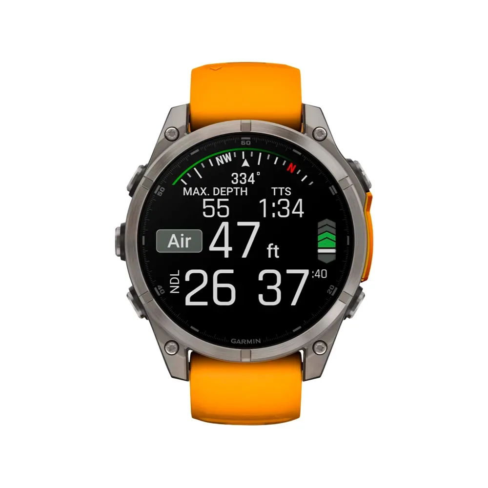 Умные часы Garmin Fenix 8, 47мм, Amoled Sapphire Titanium Orange (010-02904-11)