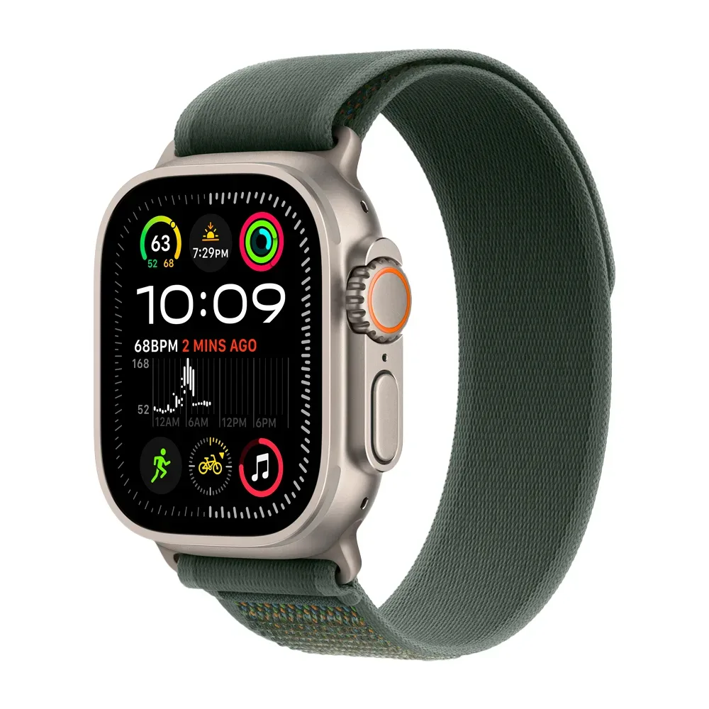 Умные часы Apple Watch Ultra 2 (2024) GPS + Cellular, 49mm, Natural Titanium Case with Green Trail Loop S/M, (Зеленый)