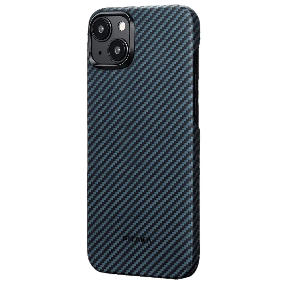 Чехол из арамидного волокна с поддержкой MagSafe PITAKA MagEZ Case 4 1500D для iPhone 15 Plus, Black / Blue Twill (Cаржевое переплетение)