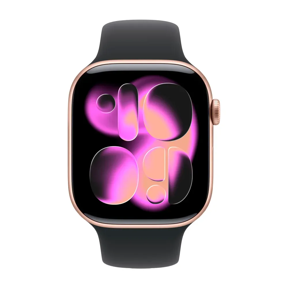 Умные часы Apple Watch Series 11 GPS, 46mm, Rose Gold Aluminium Case with Black Sport Band, S/M