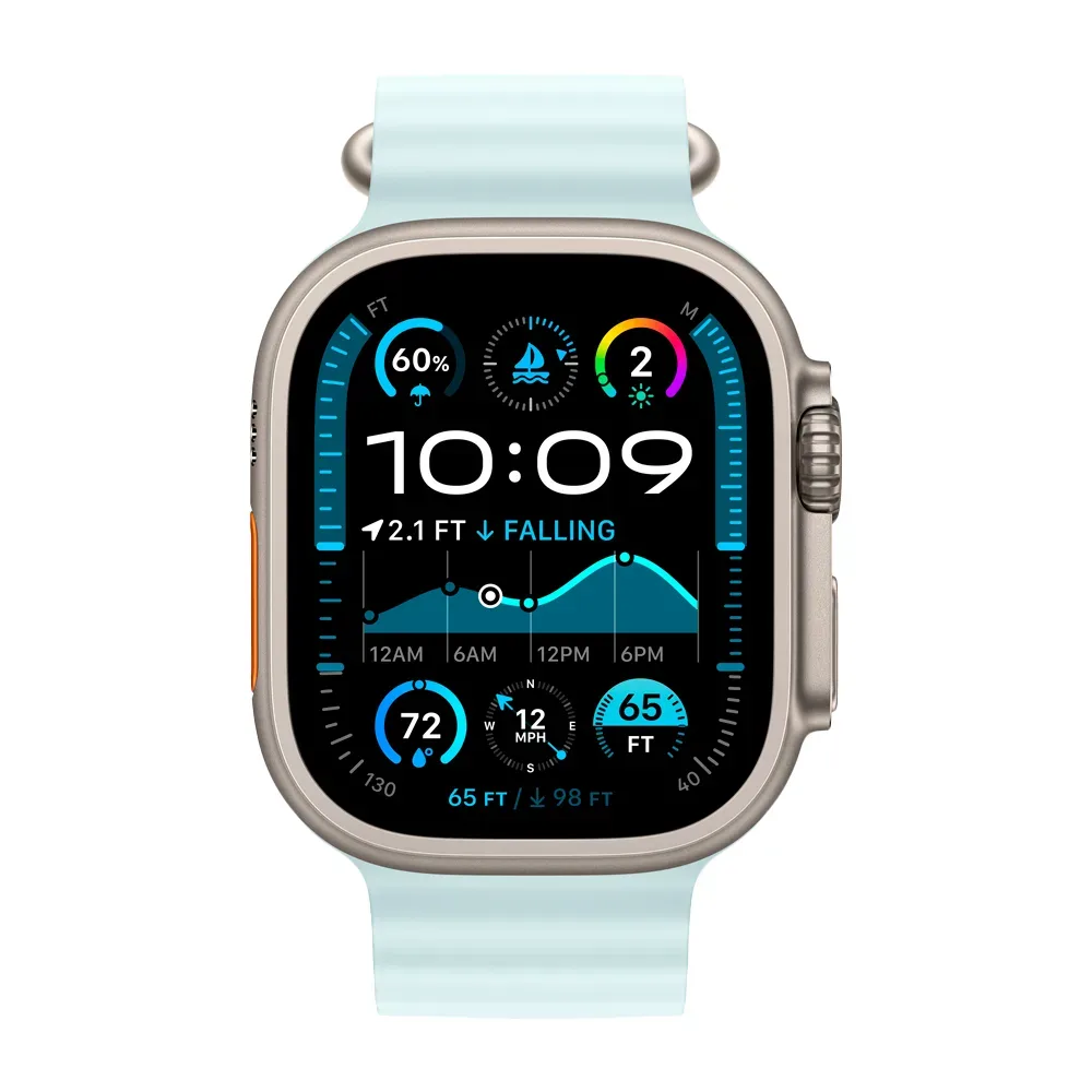 Умные часы Apple Watch Ultra 2 (2024) GPS + Cellular, 49mm, Natural Titanium Case with Ice Blue Ocean Band, (Ледяной голубой)