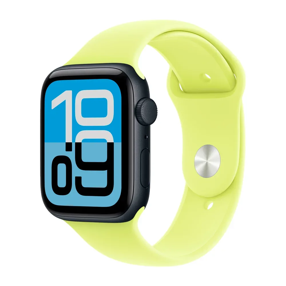 Умные часы Apple Watch SE 3 (2025) GPS, 44mm, Midnight Aluminium Case with Neon Yellow Sport Band, M/L