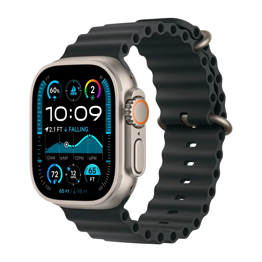 Умные часы Apple Watch Ultra 2 (2024) GPS + Cellular, 49mm, Natural Titanium Case with Black Ocean Band, (Черный)