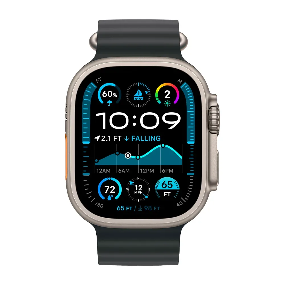Умные часы Apple Watch Ultra 2 (2024) GPS + Cellular, 49mm, Natural Titanium Case with Black Ocean Band, (Черный)