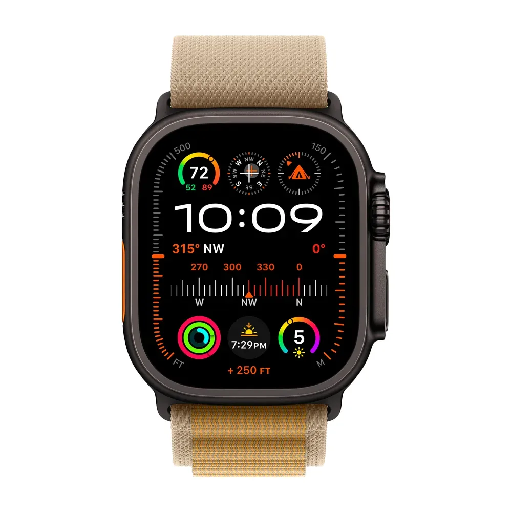 Умные часы Apple Watch Ultra 2 (2024) GPS + Cellular, 49mm, Black Titanium Case with Tan Alpine Loop M, (Песочный)
