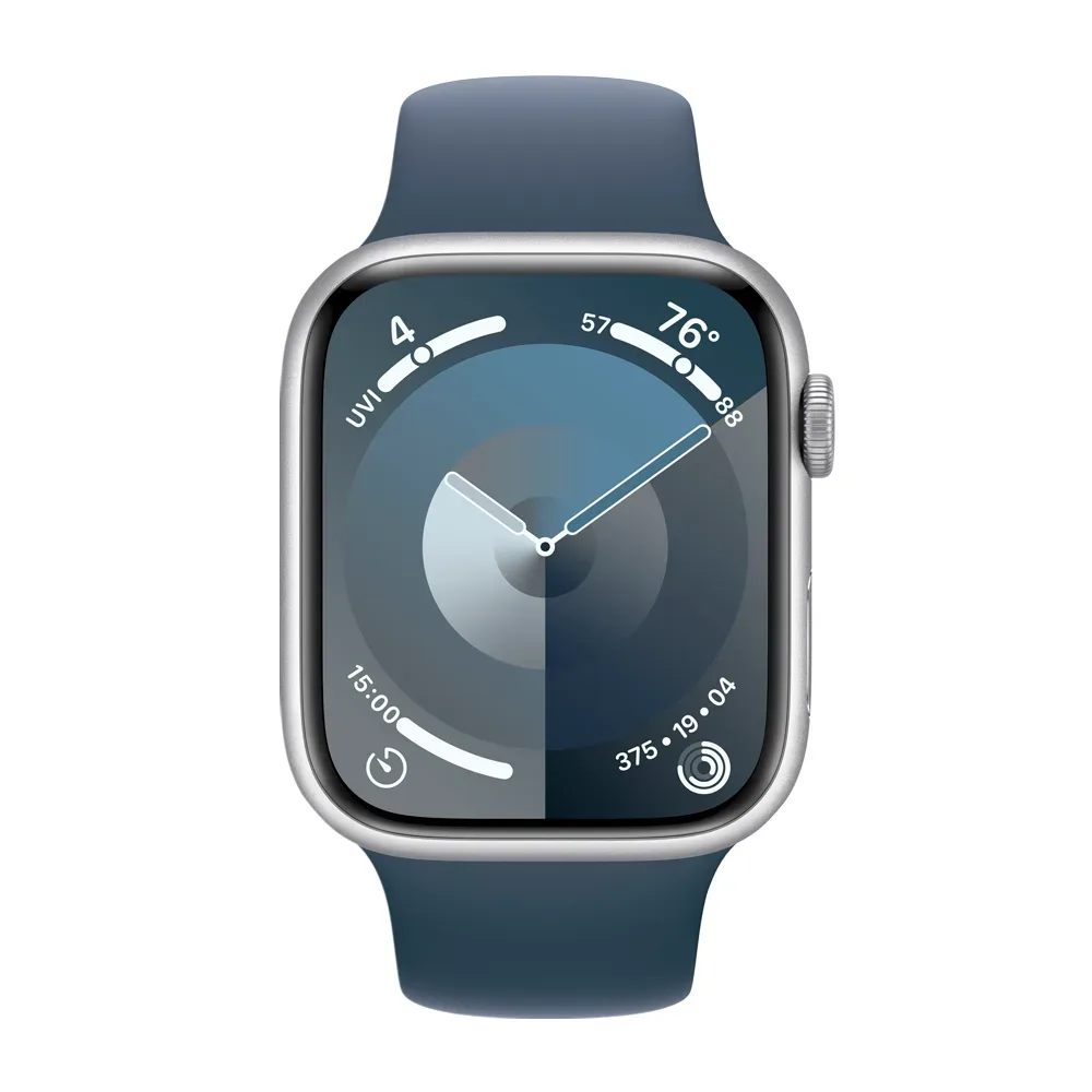 Умные часы Apple Watch Series 9 GPS, 45mm, Aluminium Case with Sport Band S/M, Silver/Storm Blue (Серебристый/Штормовой синий)