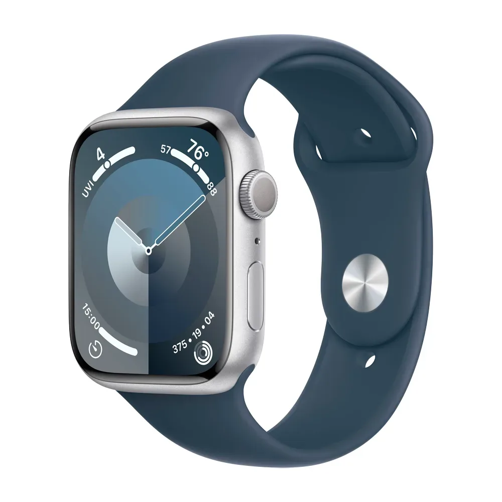 Умные часы Apple Watch Series 9 GPS, 45mm, Aluminium Case with Sport Band M/L, Silver/Storm Blue (Серебристый/Штормовой синий)