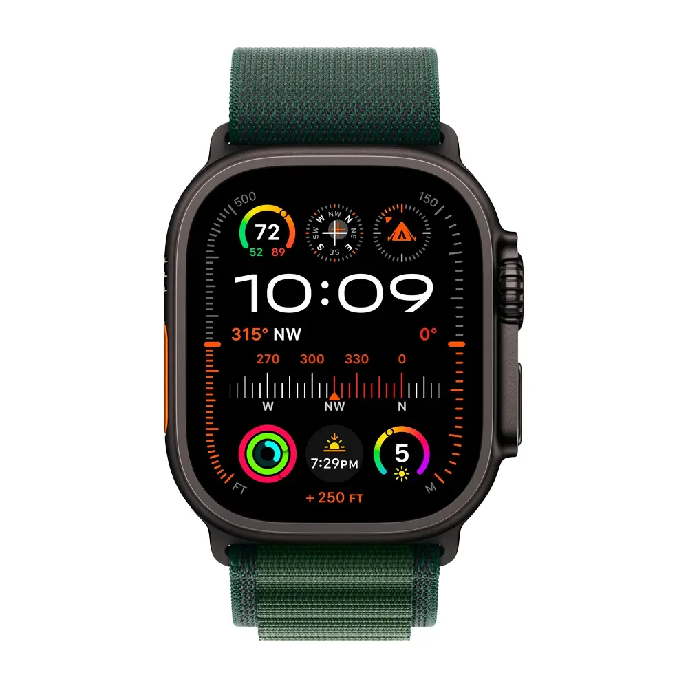 Умные часы Apple Watch Ultra 2 (2024) GPS + Cellular, 49mm, Black Titanium Case with Dark Green Alpine Loop S, (Темно-зеленый)