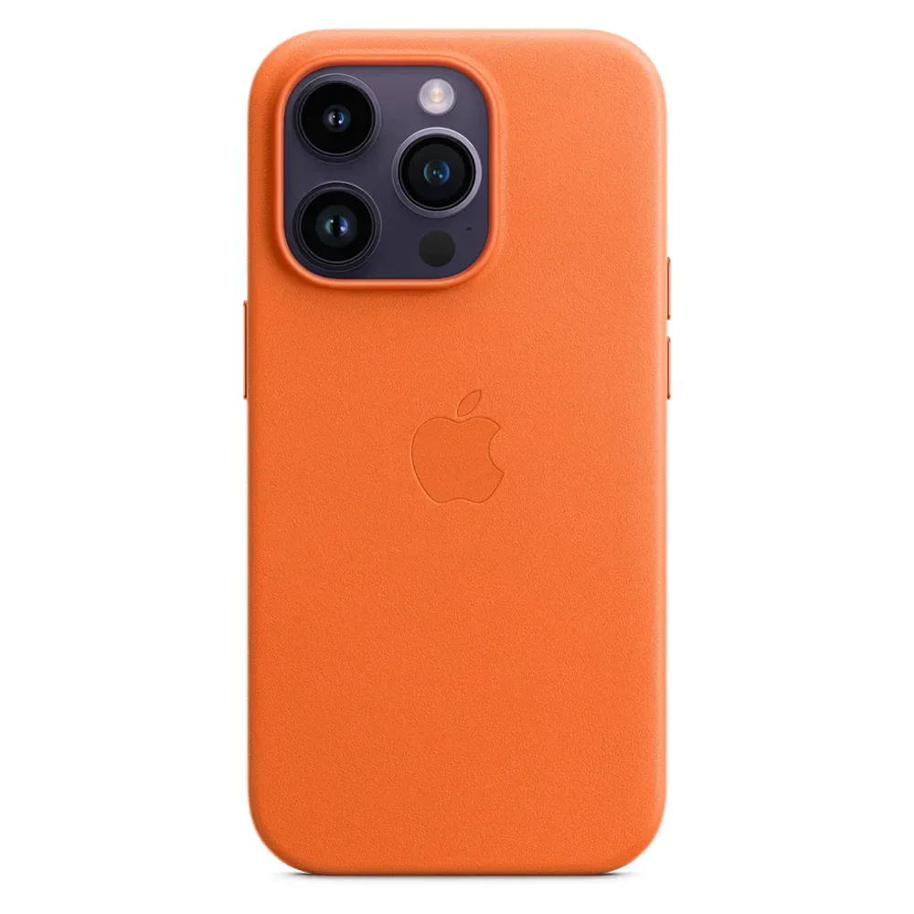 Кожаный чехол с поддержкой MagSafe Apple Leather Case для iPhone 14 Pro, Orange (Оранжевый)