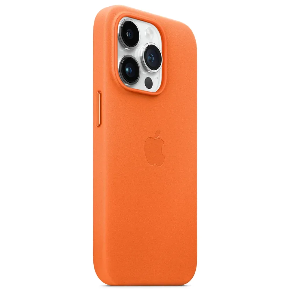 Кожаный чехол с поддержкой MagSafe Apple Leather Case для iPhone 14 Pro, Orange (Оранжевый)