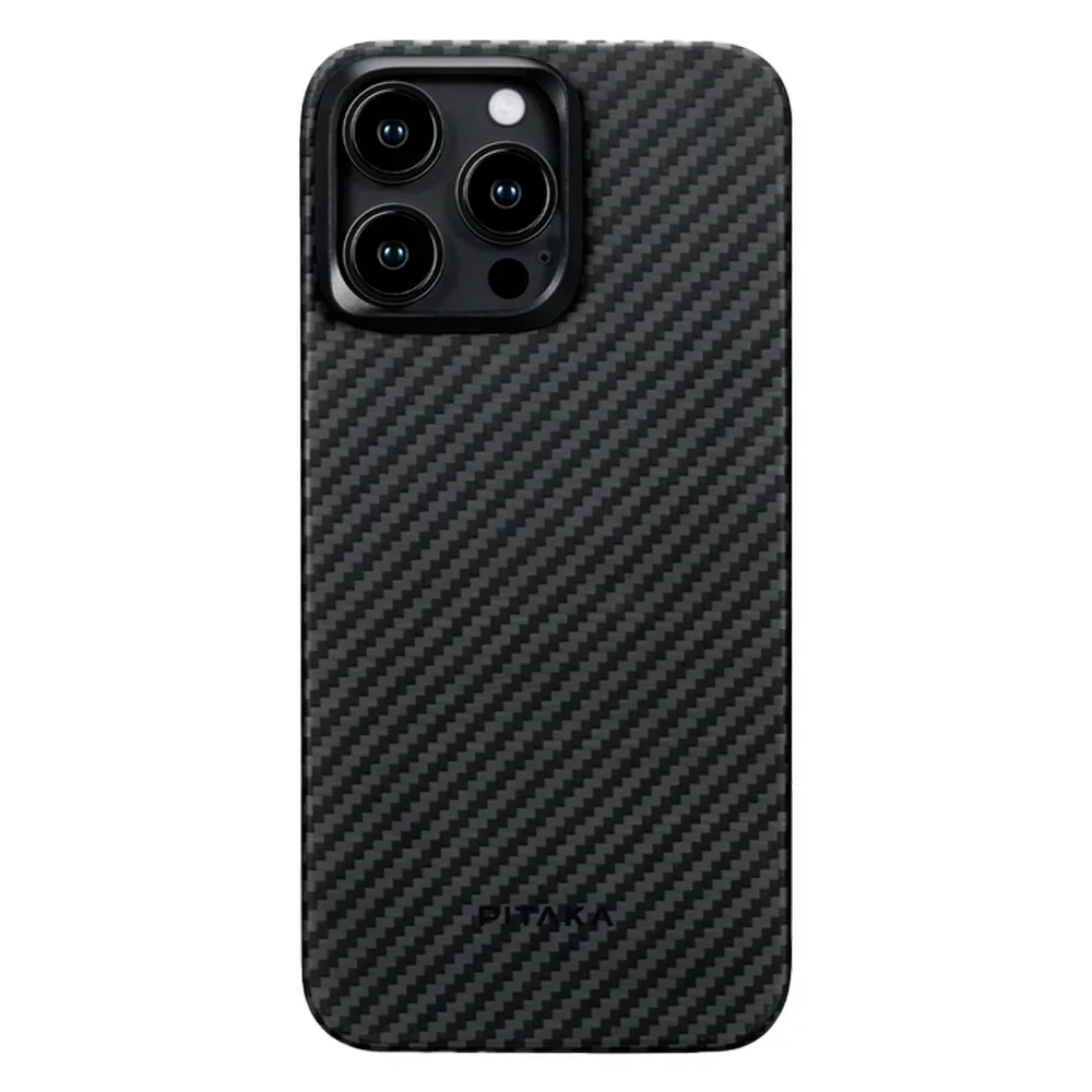 Чехол из арамидного волокна с поддержкой MagSafe PITAKA MagEZ Case 4 1500D для iPhone 15 Pro, Black / Grey Twill (Cаржевое переплетение)