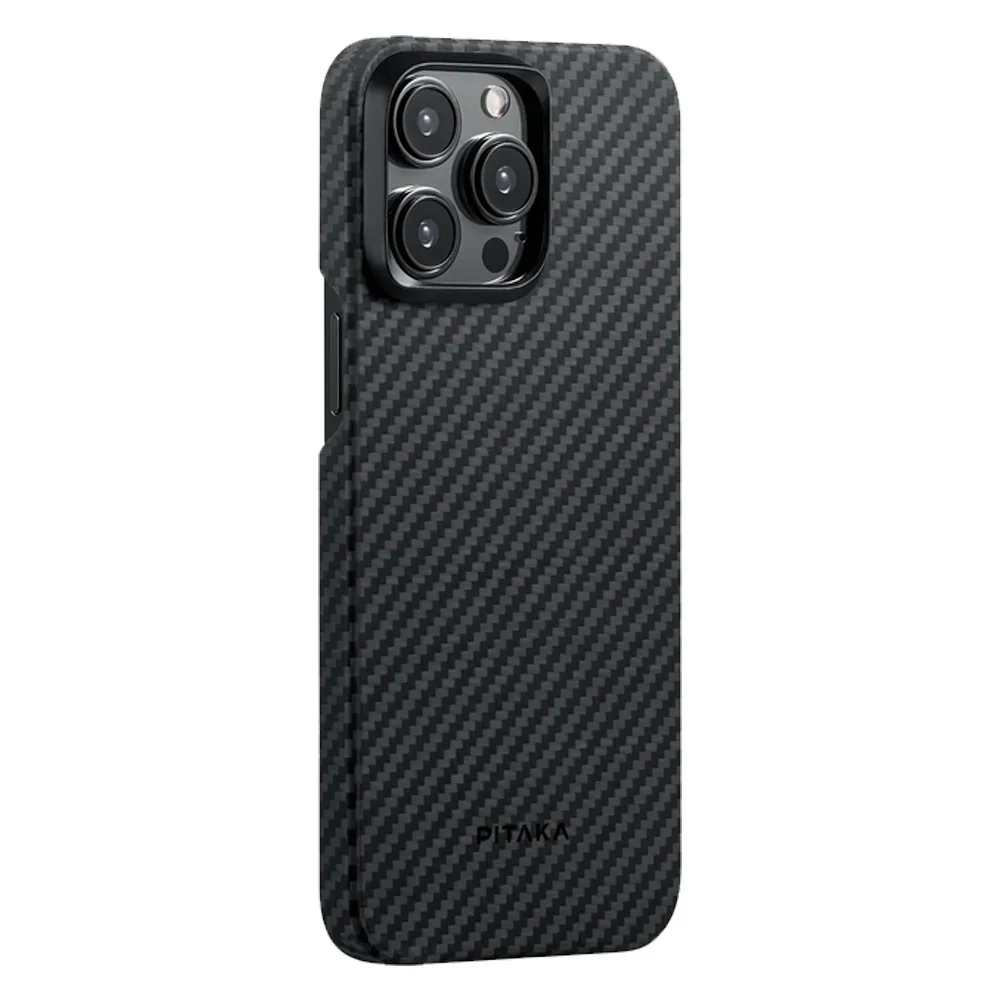 Чехол из арамидного волокна с поддержкой MagSafe PITAKA MagEZ Case 4 1500D для iPhone 15 Pro, Black / Grey Twill (Cаржевое переплетение)