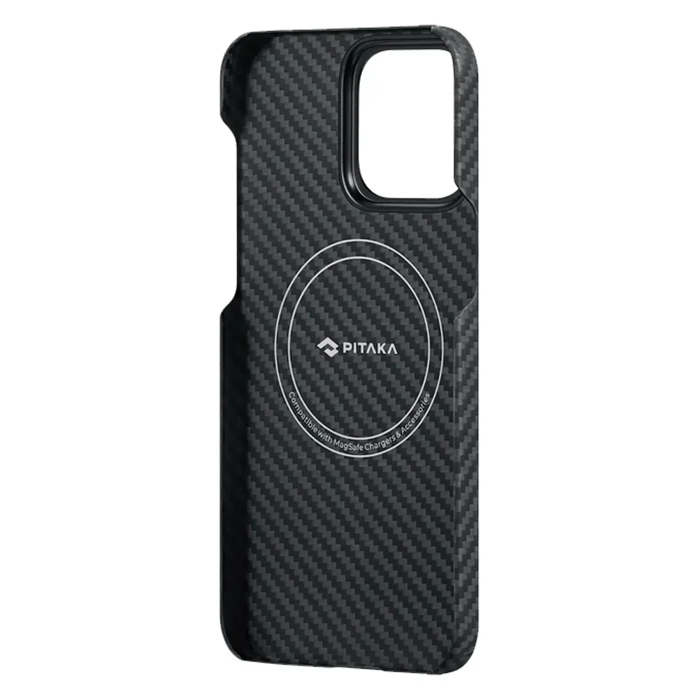 Чехол из арамидного волокна с поддержкой MagSafe PITAKA MagEZ Case 4 600D для iPhone 15 Pro, Black / Grey Twill (Cаржевое переплетение)