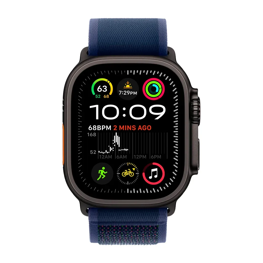 Умные часы Apple Watch Ultra 2 (2024) GPS + Cellular, 49mm, Black Titanium Case with Blue Trail Loop M/L, (Синий)