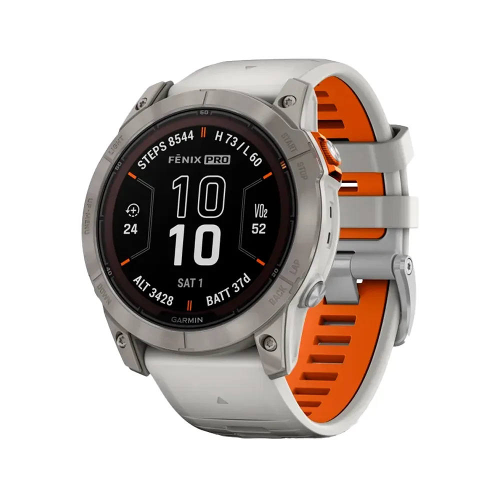 Умные часы Garmin Fenix 7X Pro, 51mm, Sapphire Solar Edition Titanium with Fog Gray/Ember Orange Band (010-02778-15)