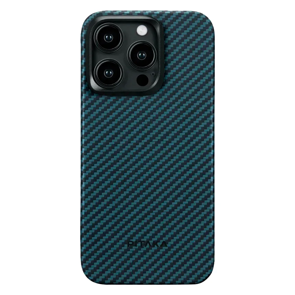 Чехол из арамидного волокна с поддержкой MagSafe PITAKA MagEZ Case 4 1500D для iPhone 15 Pro, Black / Blue Twill (Cаржевое переплетение)