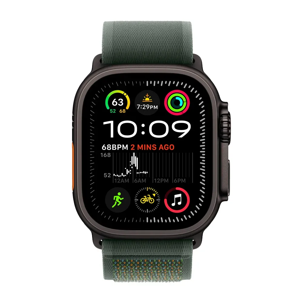 Умные часы Apple Watch Ultra 2 (2024) GPS + Cellular, 49mm, Black Titanium Case with Green Trail Loop S/M, (Зеленый)