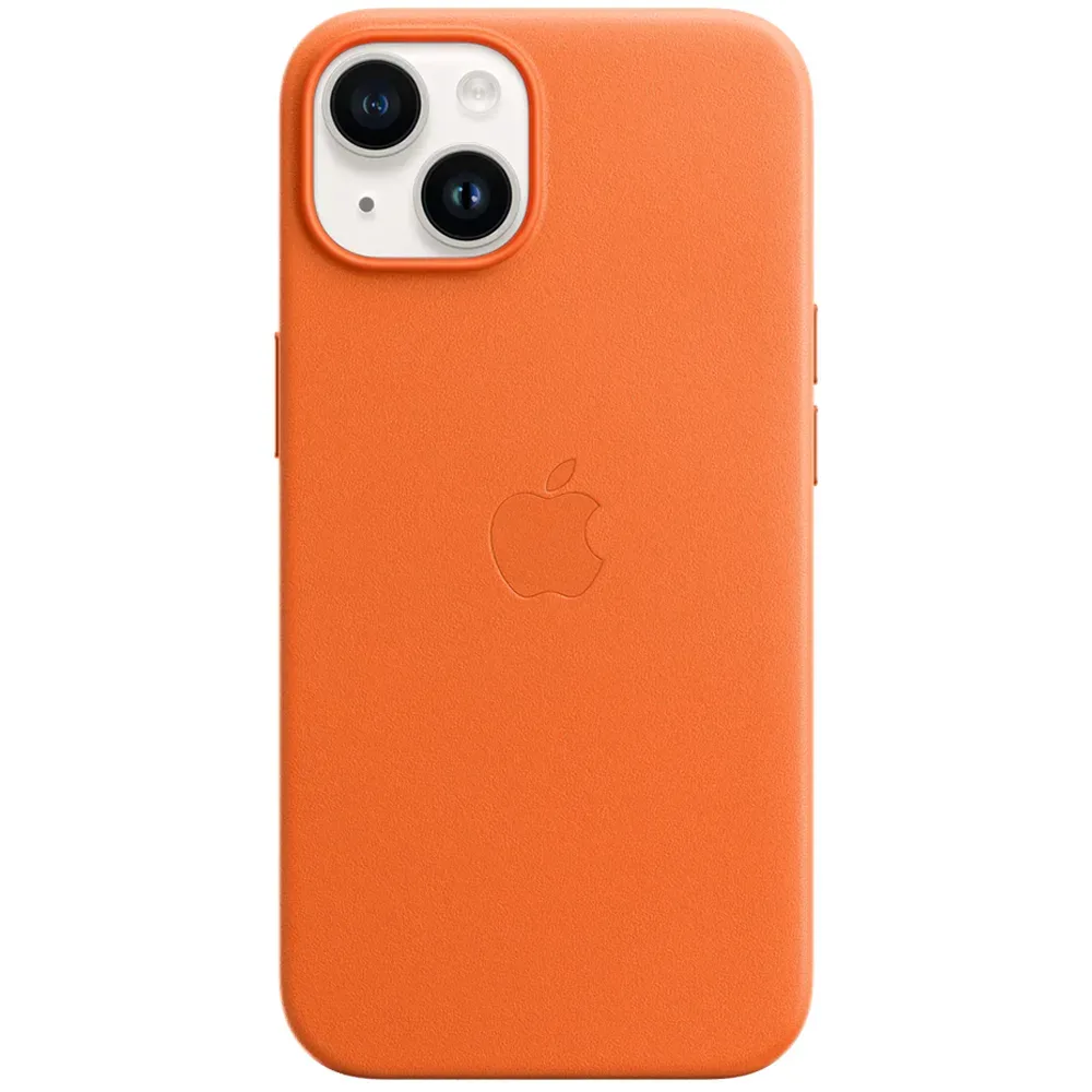 Кожаный чехол с поддержкой MagSafe Apple Leather Case для iPhone 14, Orange (Оранжевый)