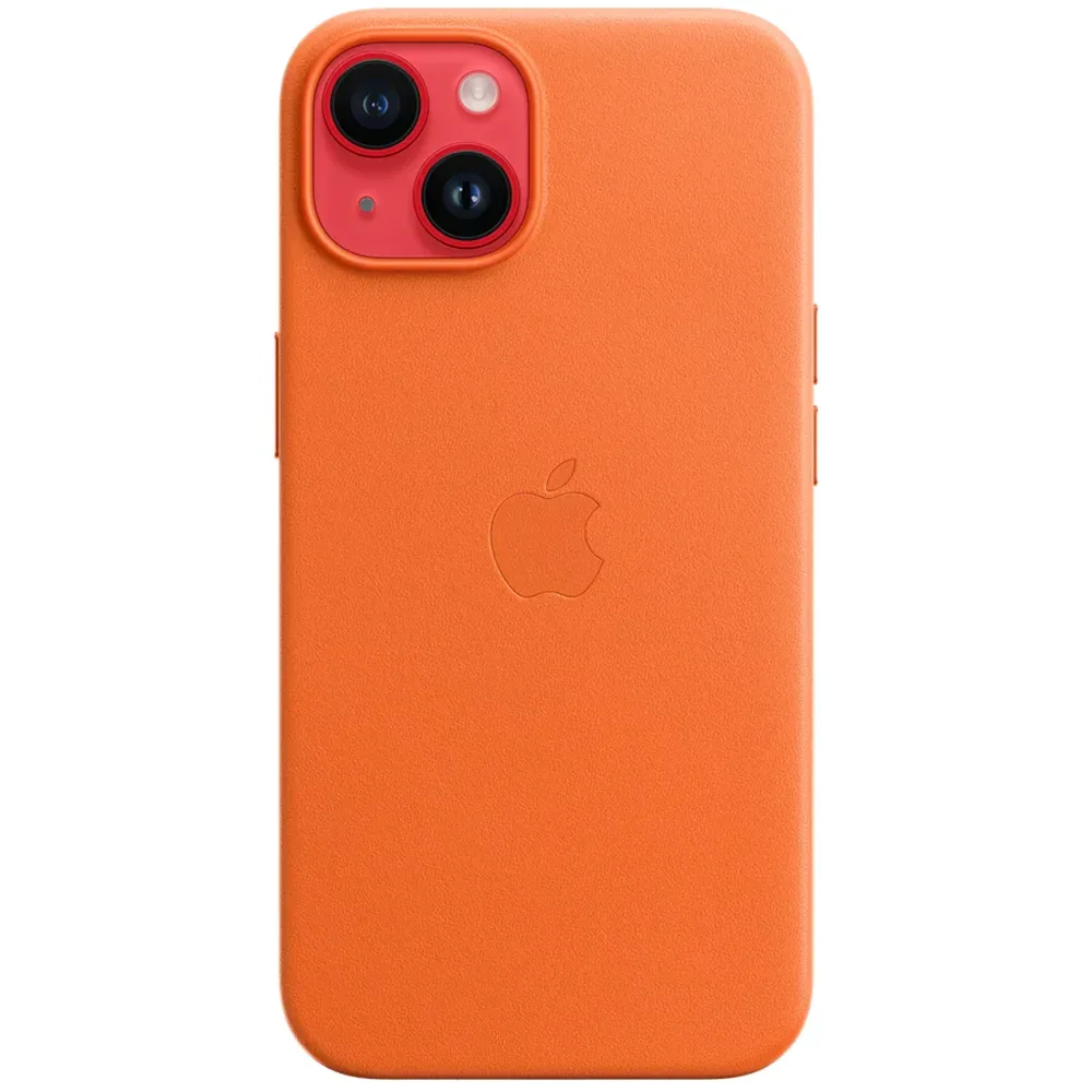 Кожаный чехол с поддержкой MagSafe Apple Leather Case для iPhone 14, Orange (Оранжевый)