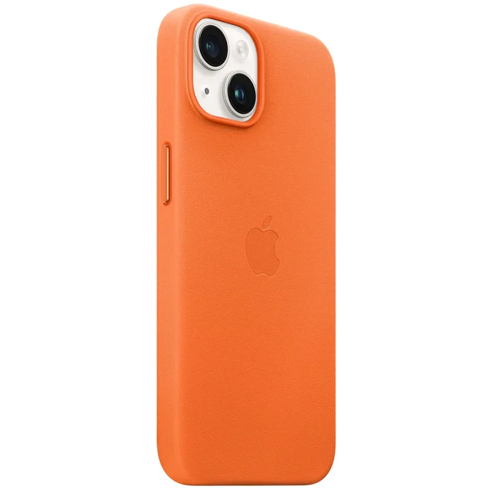 Кожаный чехол с поддержкой MagSafe Apple Leather Case для iPhone 14, Orange (Оранжевый)