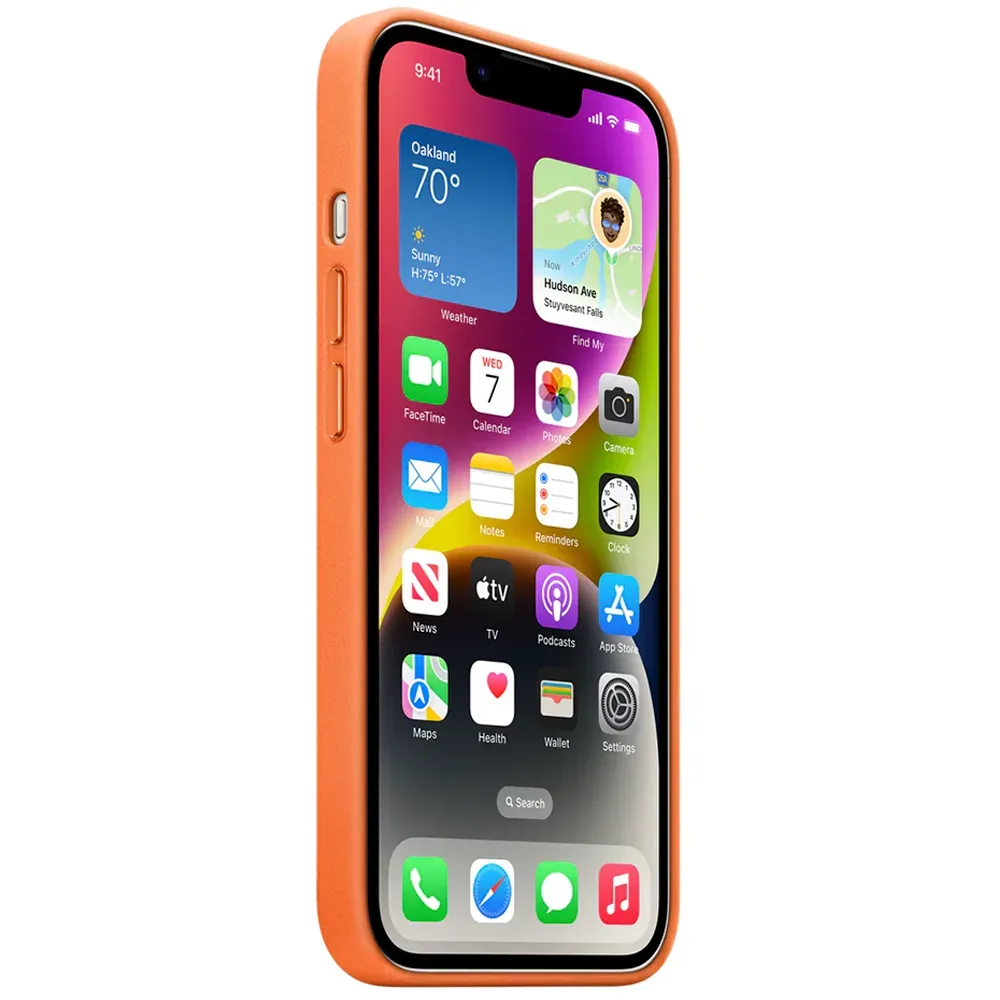 Кожаный чехол с поддержкой MagSafe Apple Leather Case для iPhone 14, Orange (Оранжевый)