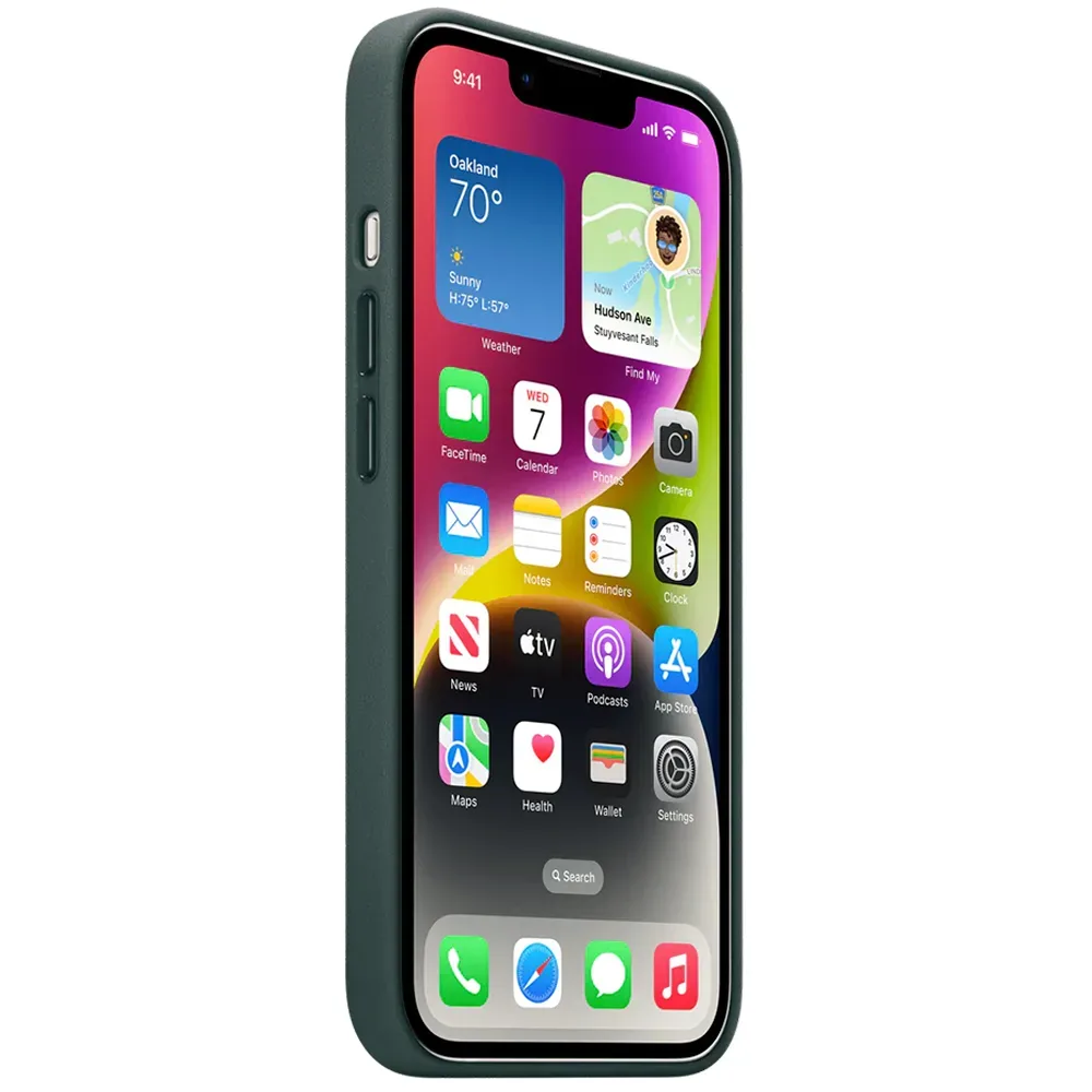 Кожаный чехол с поддержкой MagSafe Apple Leather Case для iPhone 14, Forest Green (Зеленый лес)