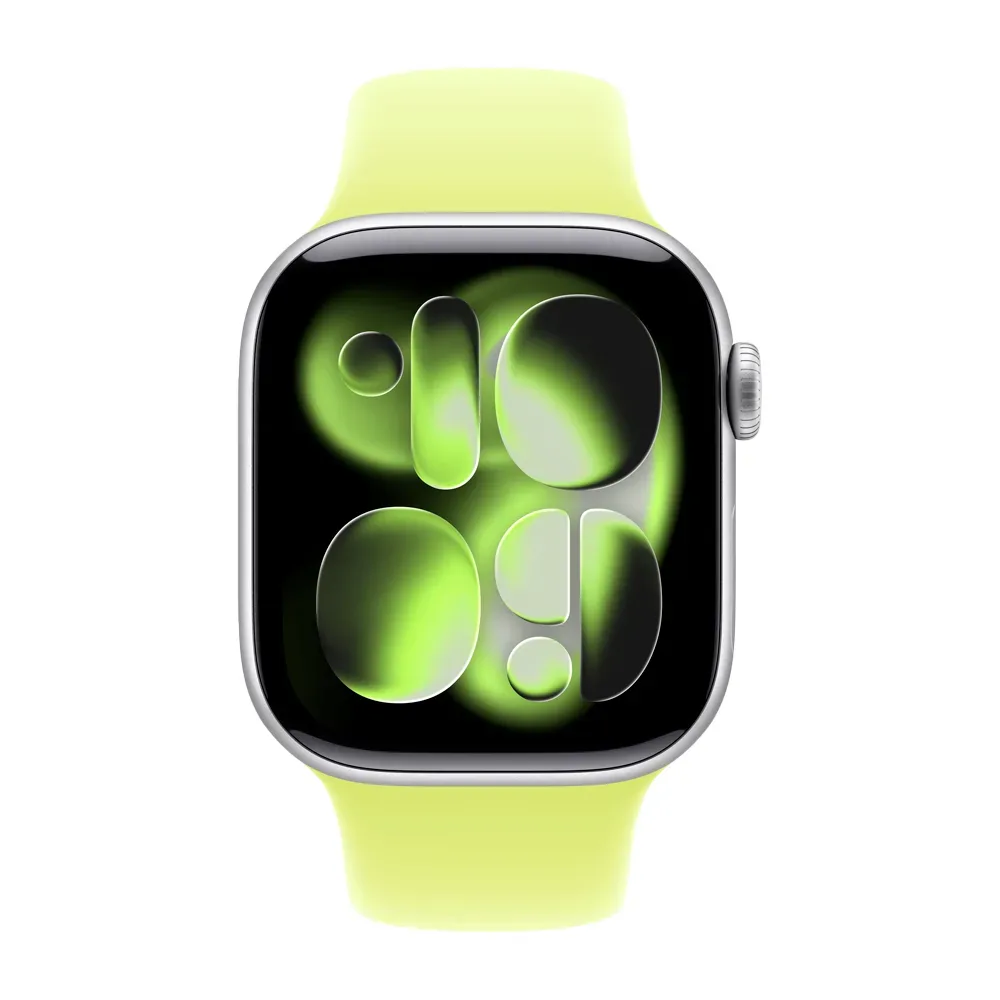 Умные часы Apple Watch Series 11 GPS, 42mm, Silver Aluminium Case with Neon Yellow Sport Band, S/M