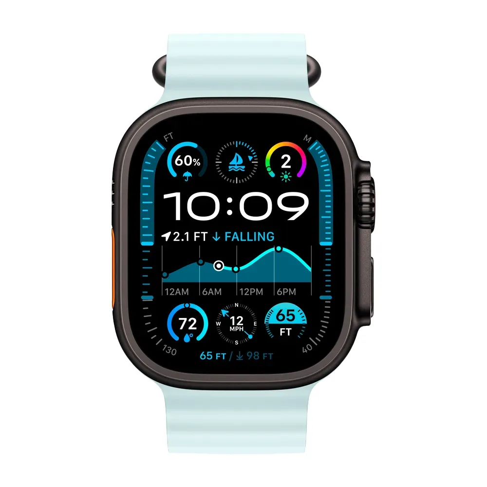 Умные часы Apple Watch Ultra 2 (2024) GPS + Cellular, 49mm, Black Titanium Case with Ice Blue Ocean Band, (Ледяной голубой)
