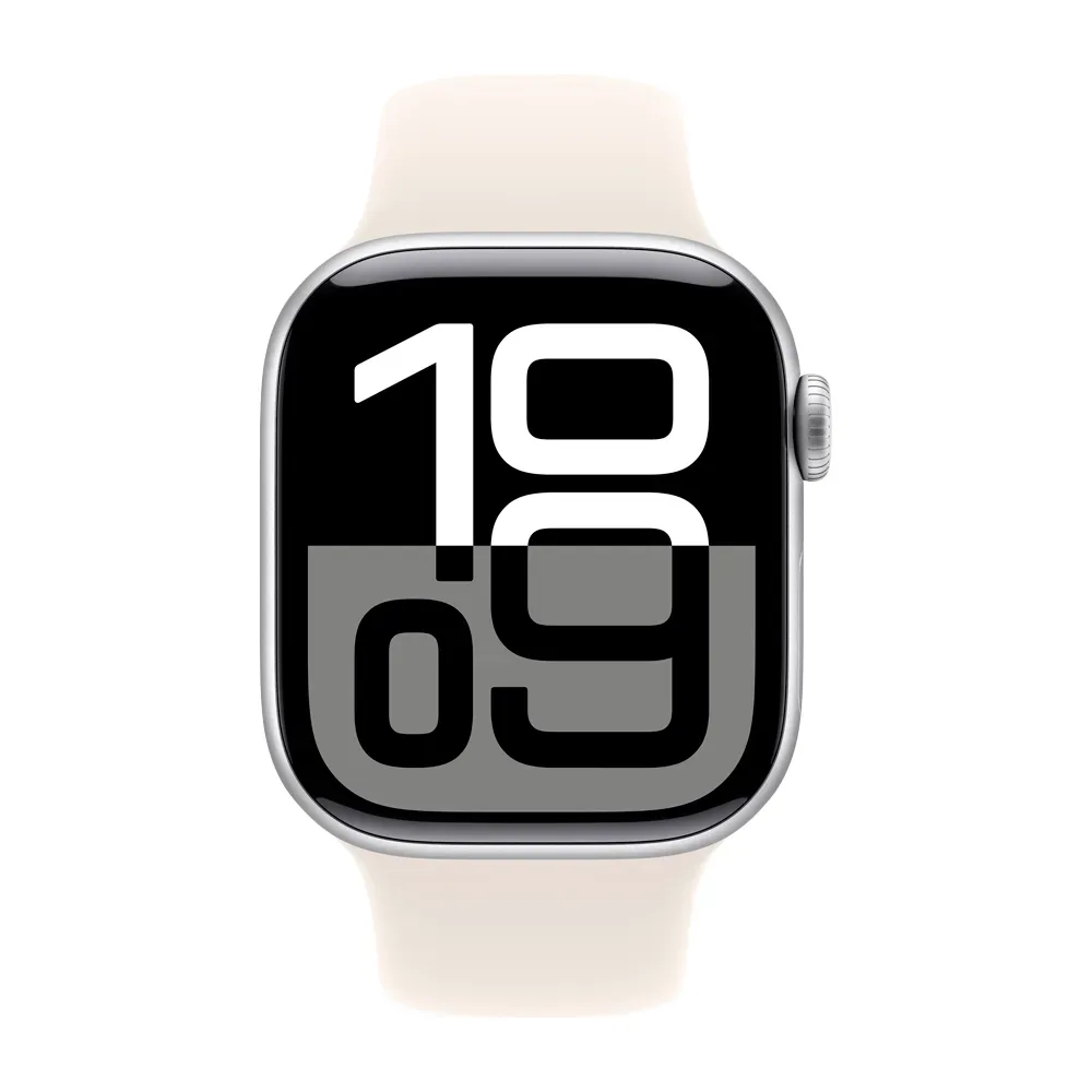 Умные часы Apple Watch Series 10 GPS, 42mm, Silver Aluminium Case with Sport Band S/M, Starlight (Серебристый) MWWW3