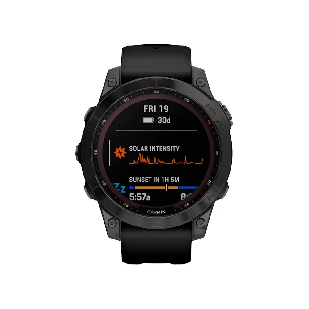 Умные часы Garmin Fenix 7, 47mm, Sapphire Solar Carbon Grey DLC Titanium with Silicone Black Band (010-02540-21)