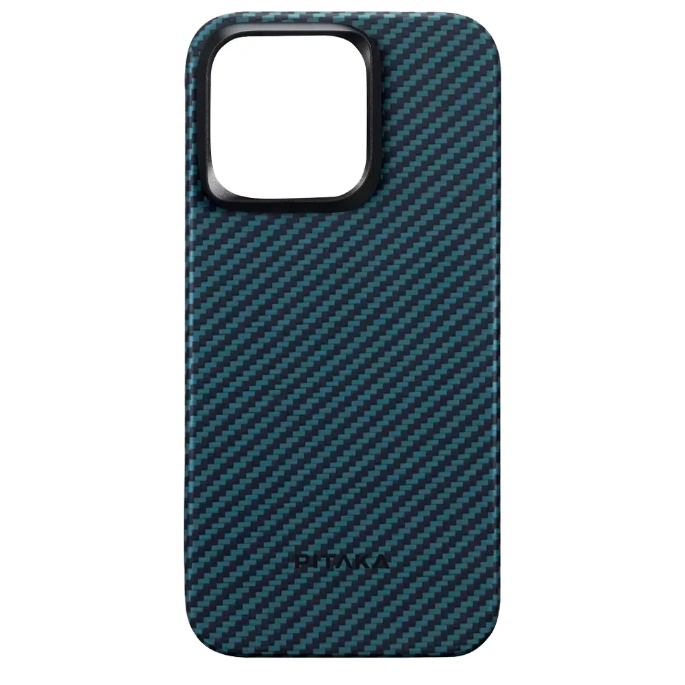 Чехол из арамидного волокна с поддержкой MagSafe PITAKA MagEZ Case 4 1500D для iPhone 15 Pro Max, Black / Blue Twill (Cаржевое переплетение)