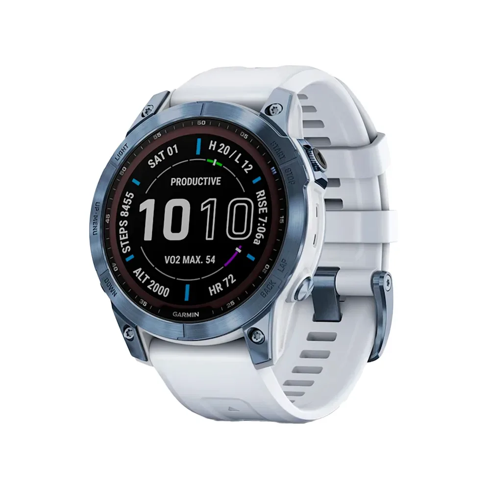 Умные часы Garmin Fenix 7, 47mm, Sapphire Solar Mineral Blue DLC Titanium with Silicone Whitestone Band (010-02540-25)