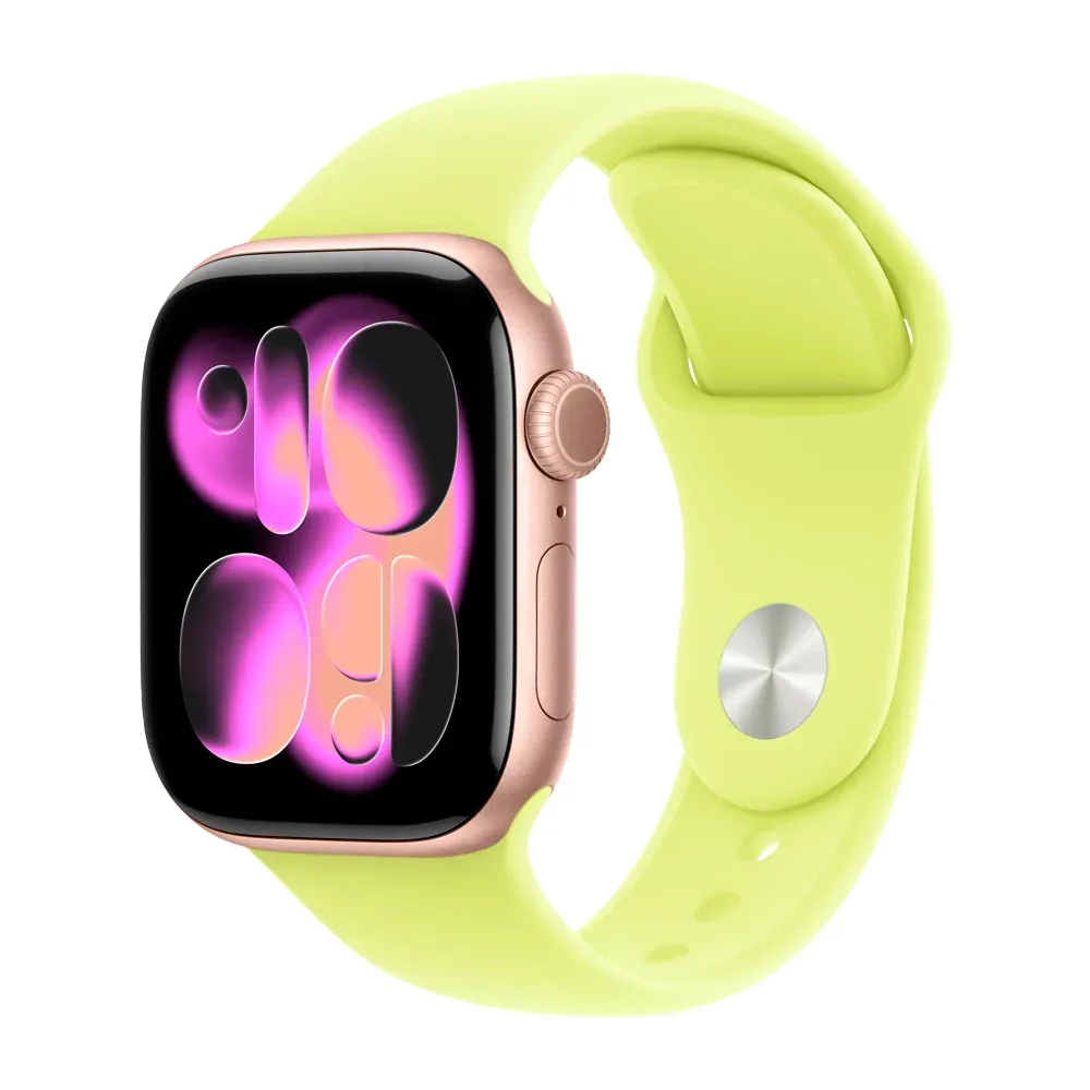Умные часы Apple Watch Series 11 GPS, 42mm, Rose Gold Aluminium Case with Neon Yellow Sport Band, M/L