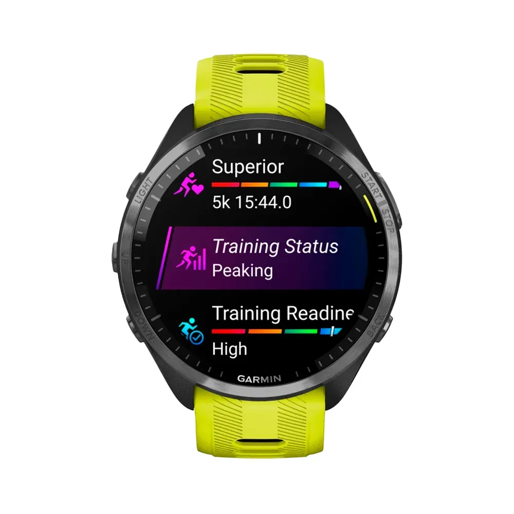 Умные часы Garmin Forerunner 965, 47.1mm, Carbon Gray DLC Titanium Bezel with Black Case and Amp Yellow/Black Silicone Band (010-02809-12)