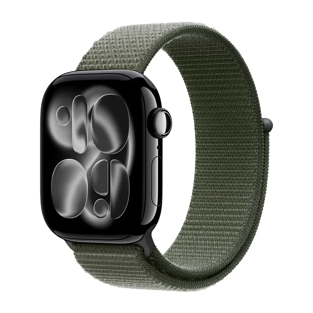 Умные часы Apple Watch Series 11 GPS, 42mm, Jet Black Aluminium Case with Forest Sport Loop