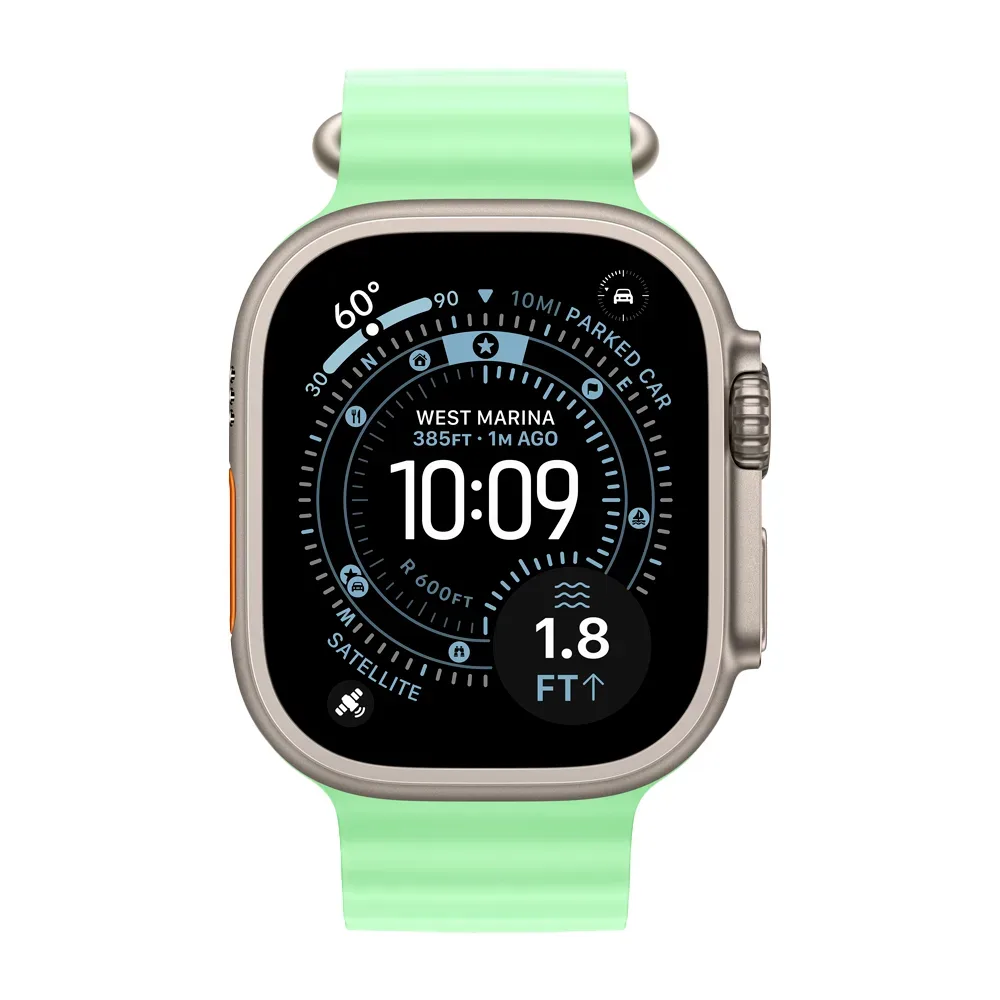 Умные часы Apple Watch Ultra 3 (2025) GPS + Cellular, 49mm, Natural Titanium Case with Neon Green Ocean Band