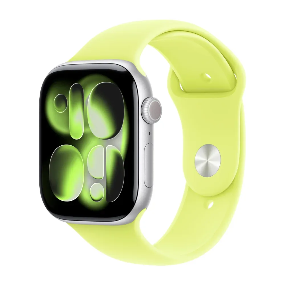 Умные часы Apple Watch Series 11 GPS, 46mm, Silver Aluminium Case with Neon Yellow Sport Band, M/L