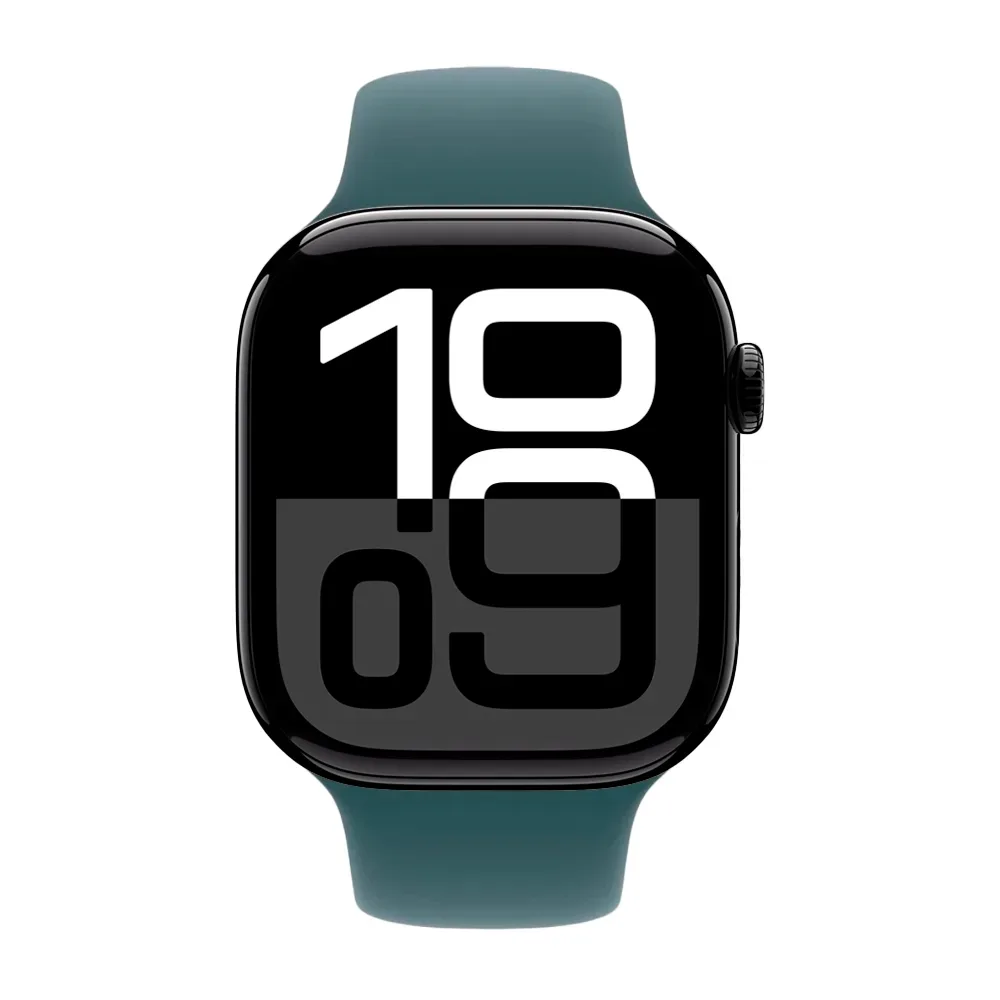 Умные часы Apple Watch Series 10 GPS, 46mm, Jet Black Aluminium Case with Sport Band M/L, Lake Green (Черный)