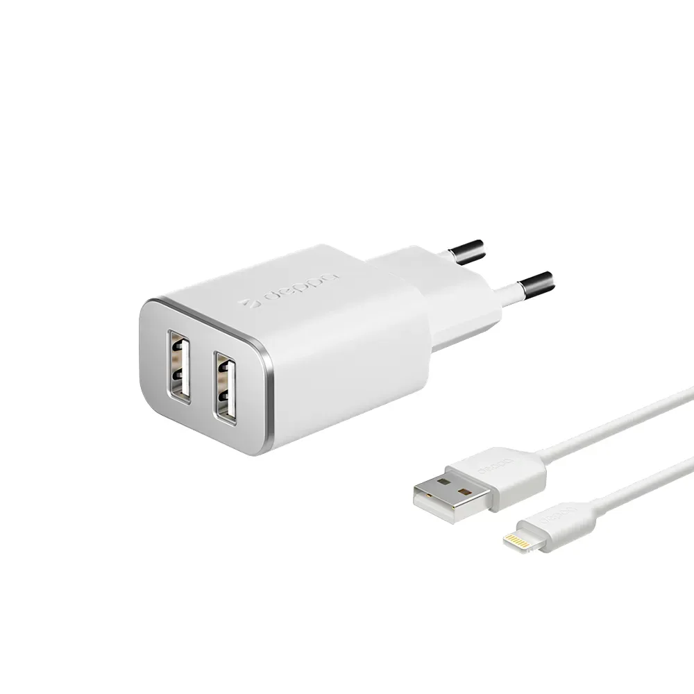 Сетевое зарядное устройство Deppa, 2 USB-A, 5 Вт, 2.4 А, White (Белый)