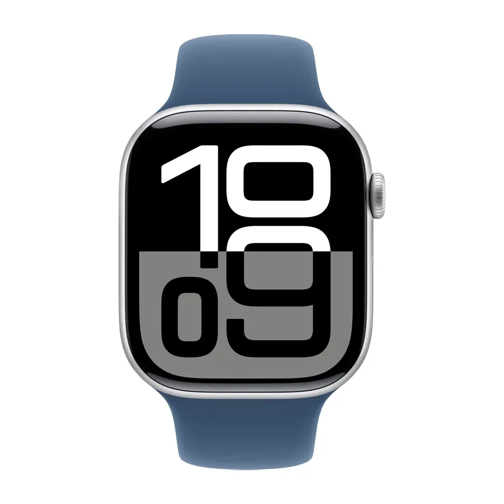 Умные часы Apple Watch Series 10 GPS, 46mm, Silver Aluminium Case with Sport Band S/M, Denim (Серебристый)