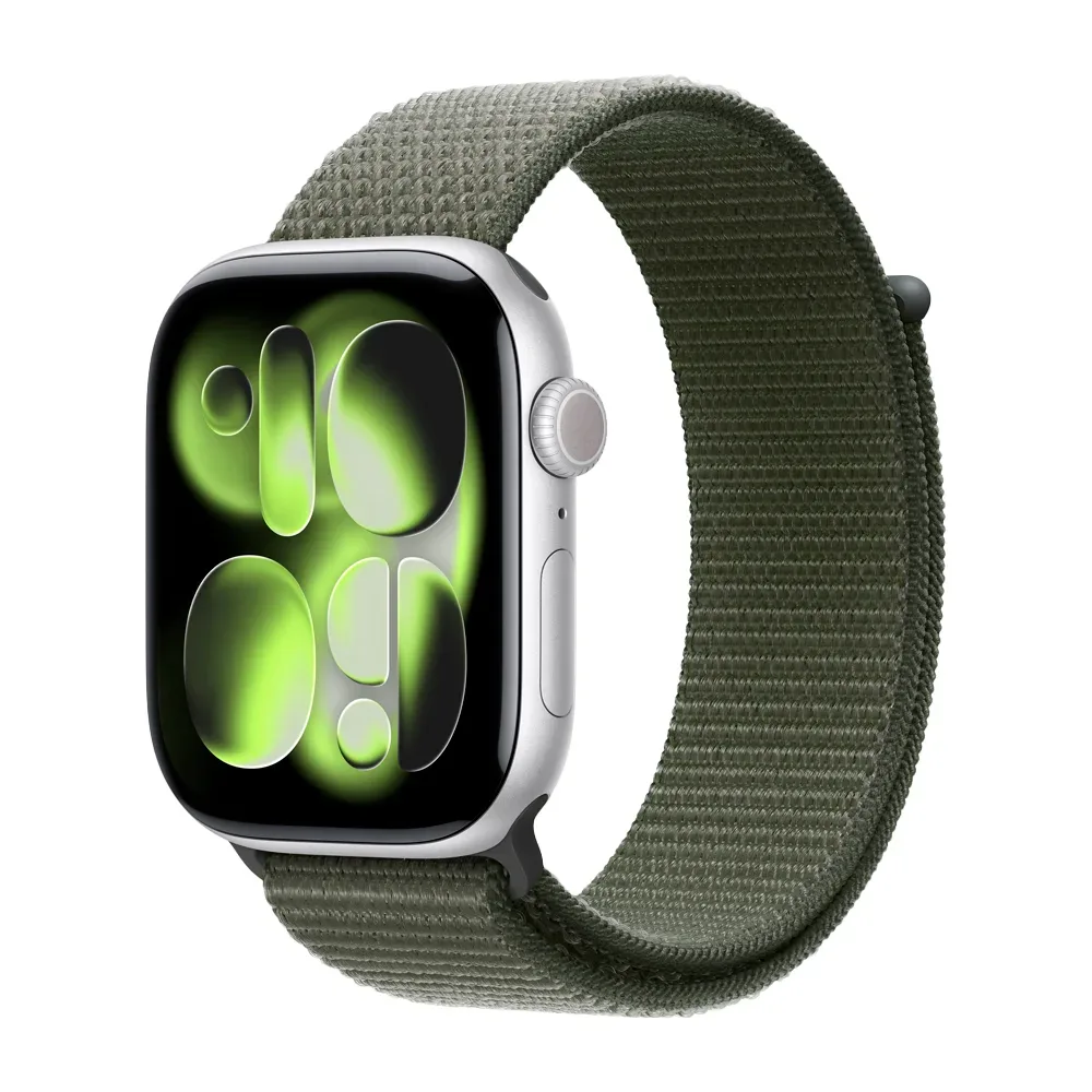 Умные часы Apple Watch Series 11 GPS, 46mm, Silver Aluminium Case with Forest Sport Loop