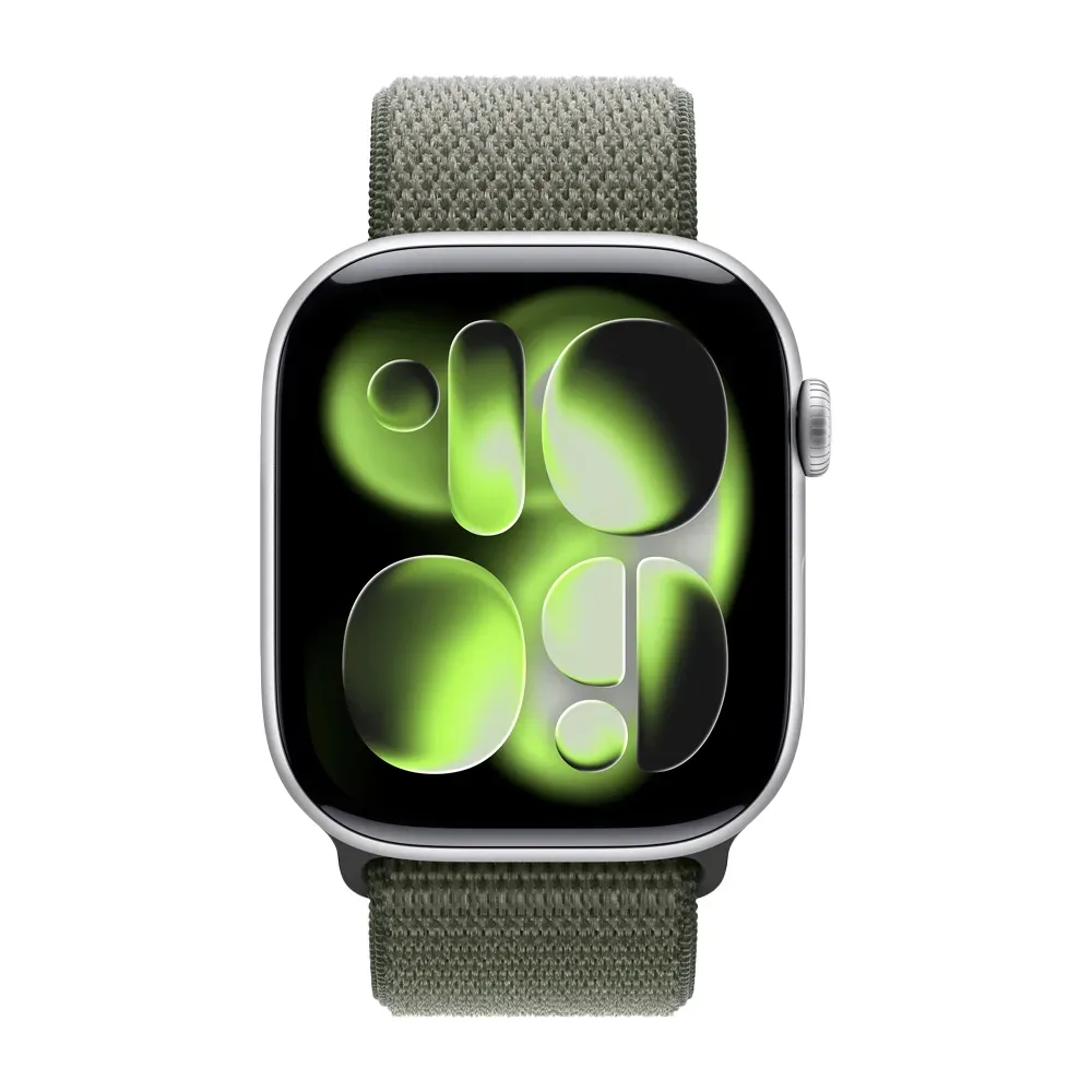 Умные часы Apple Watch Series 11 GPS, 46mm, Silver Aluminium Case with Forest Sport Loop