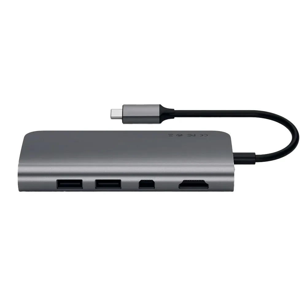 USB-концентратор Satechi Aluminum Type-C Multimedia Adapter, 4 разъема, Space Gray (Серый космос)