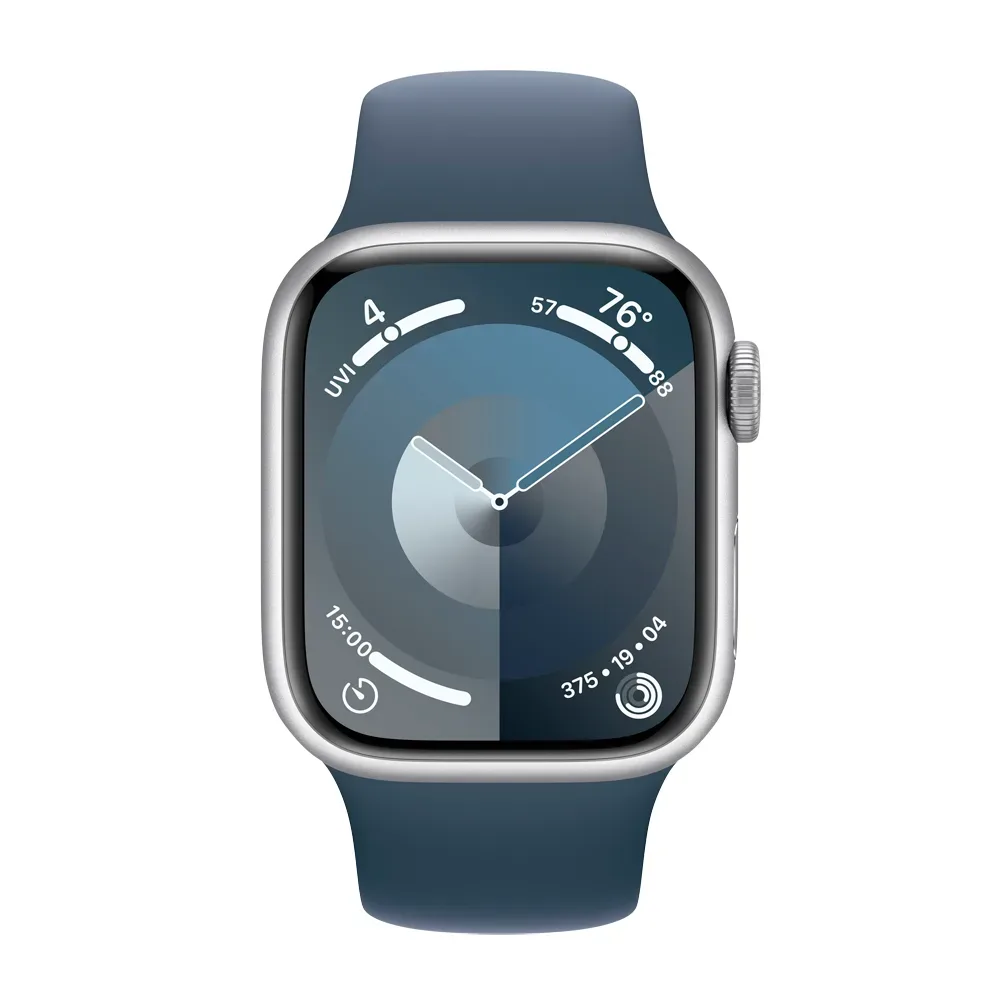 Умные часы Apple Watch Series 9 GPS, 41mm, Aluminium Case with Sport Band M/L, Silver/Storm Blue (Серебристый/Штормовой синий)
