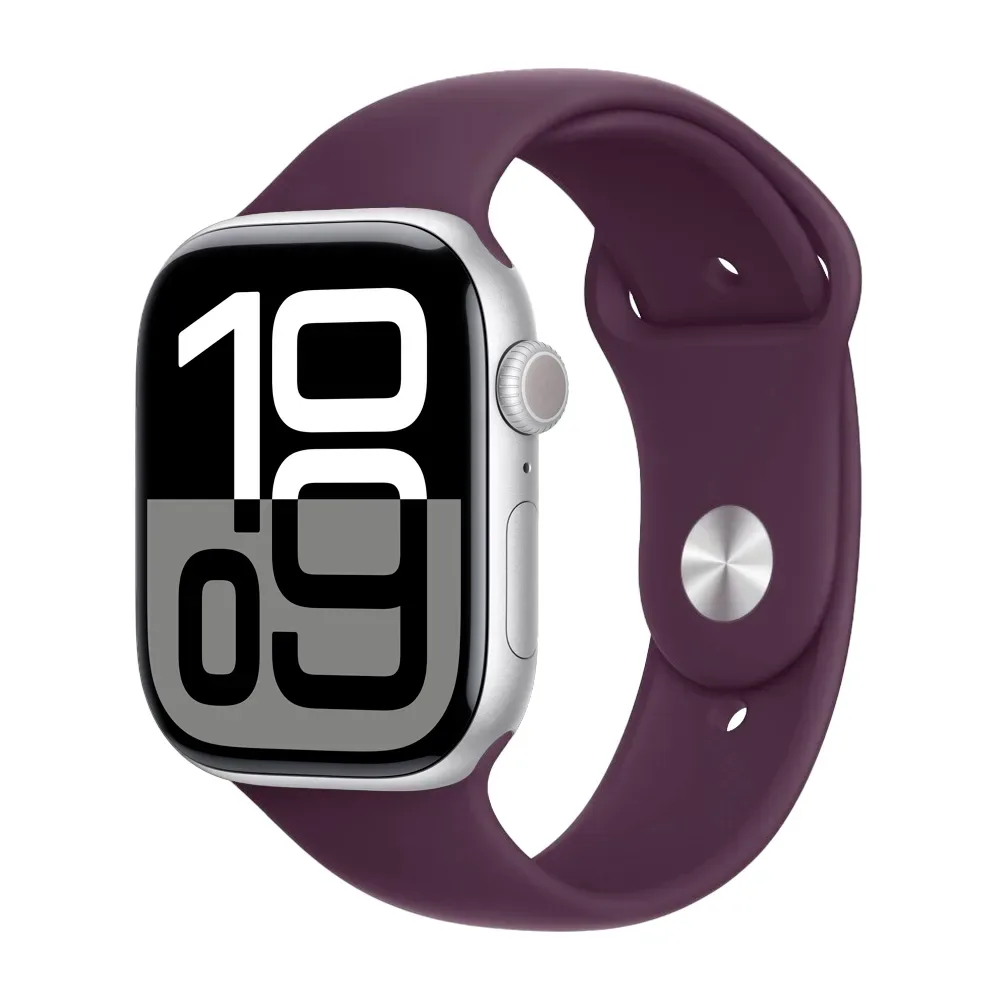 Умные часы Apple Watch Series 10 GPS, 46mm, Silver Aluminium Case with Sport Band M/L, Plum (Серебристый)