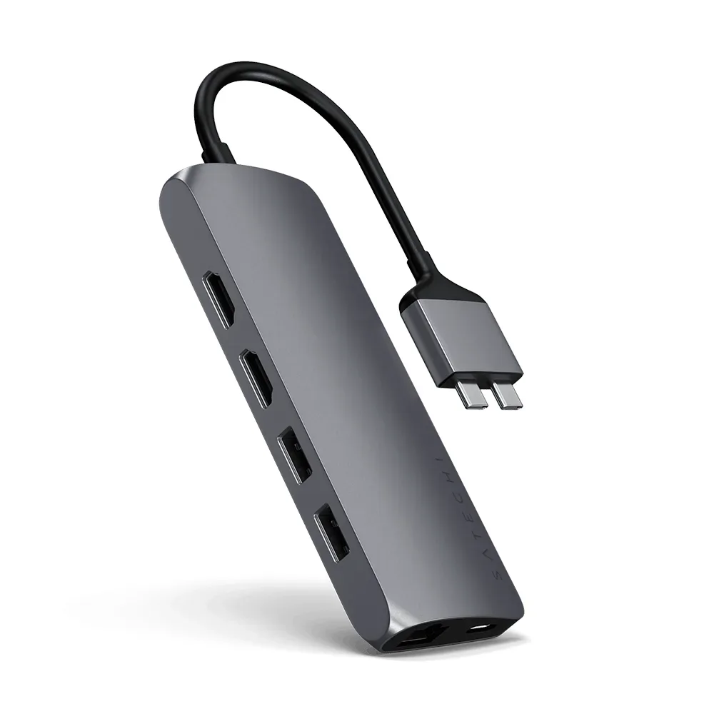 USB-концентратор Satechi Type-C Dual Multimedia Adapter, 3 разъема, Space Gray (Серый космос)