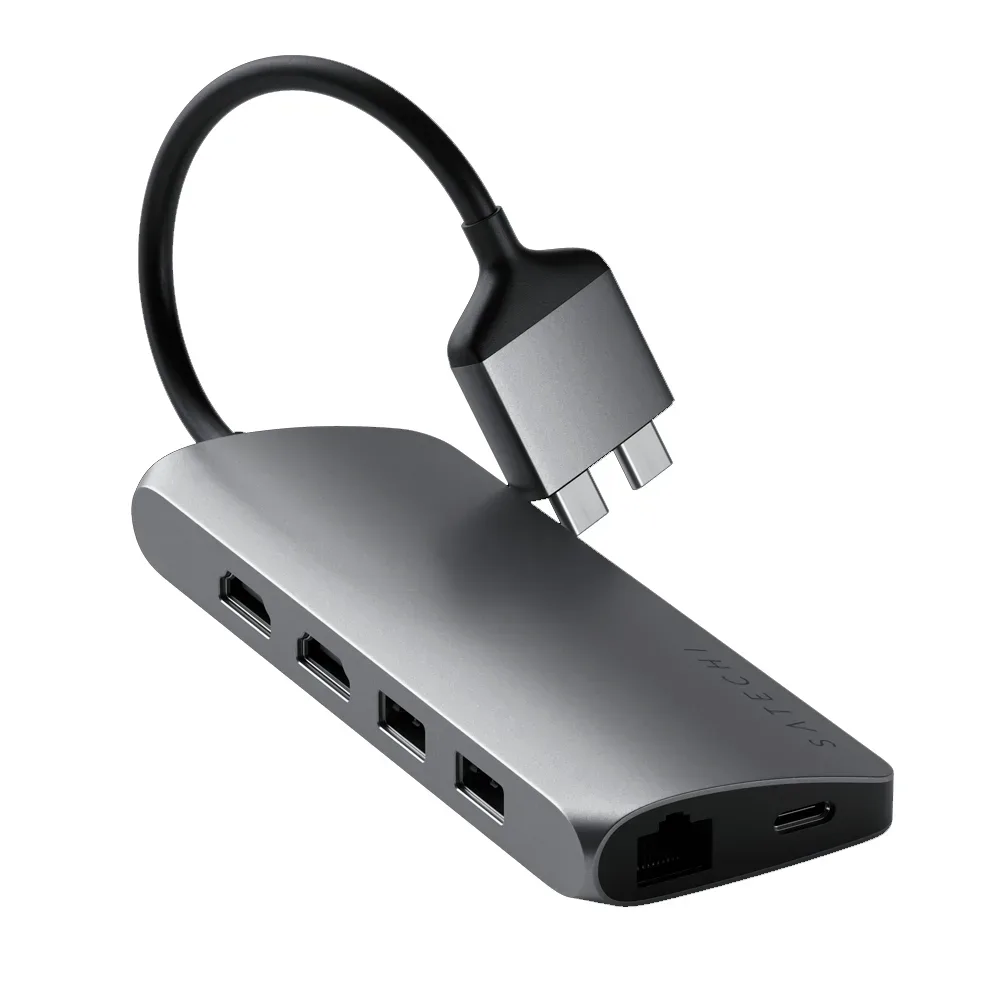 USB-концентратор Satechi Type-C Dual Multimedia Adapter, 3 разъема, Space Gray (Серый космос)