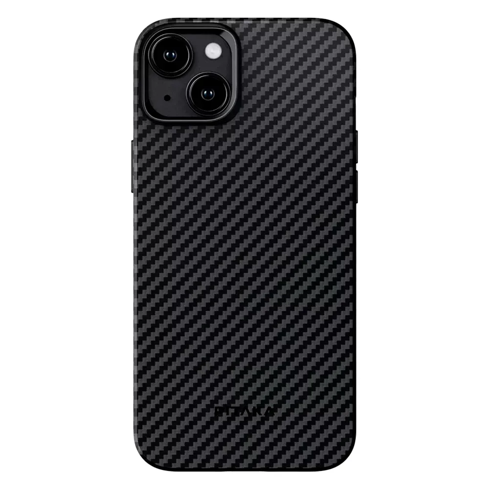 Чехол из арамидного волокна с поддержкой MagSafe PITAKA MagEZ Case 4 1500D для iPhone 15, Black / Grey Twill (Cаржевое переплетение)