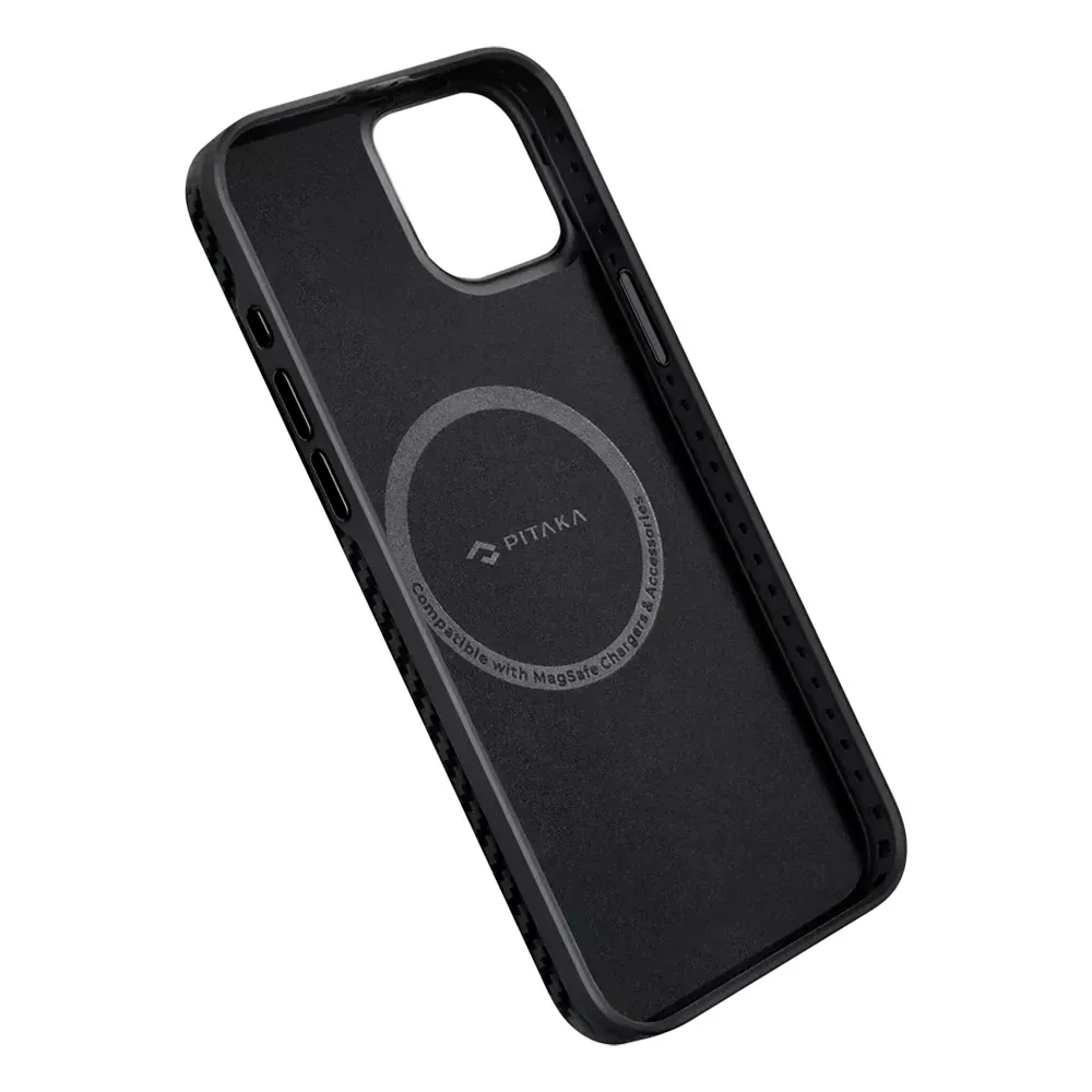 Чехол из арамидного волокна с поддержкой MagSafe PITAKA MagEZ Case 4 1500D для iPhone 15, Black / Grey Twill (Cаржевое переплетение)