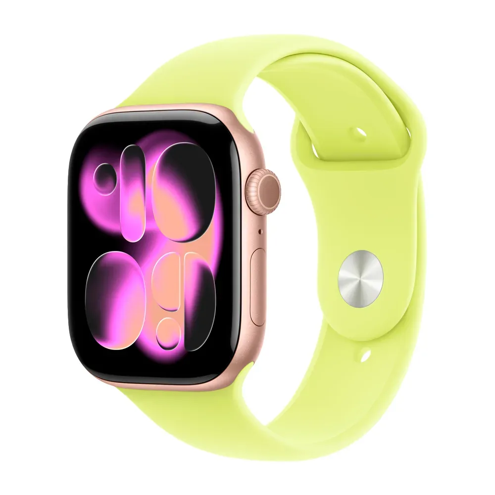 Умные часы Apple Watch Series 11 GPS, 46mm, Rose Gold Aluminium Case with Neon Yellow Sport Band, S/M